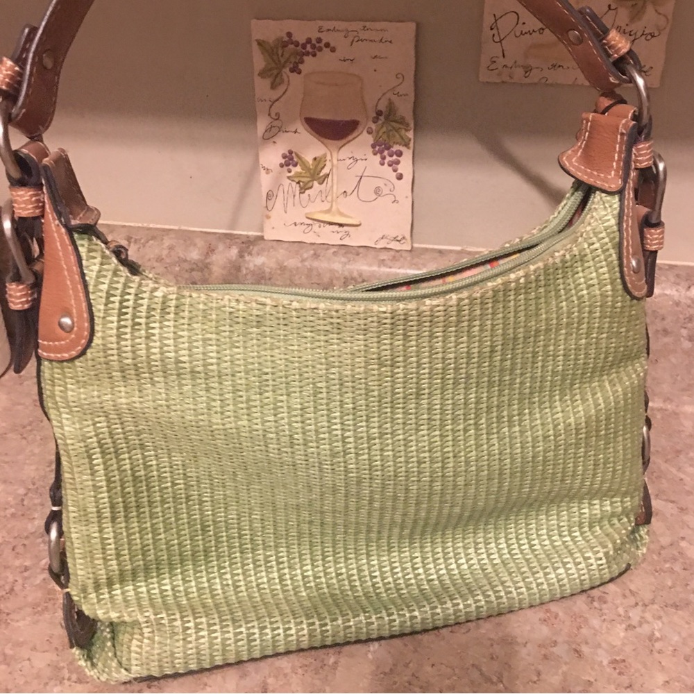 FOSSIL green woven handbag